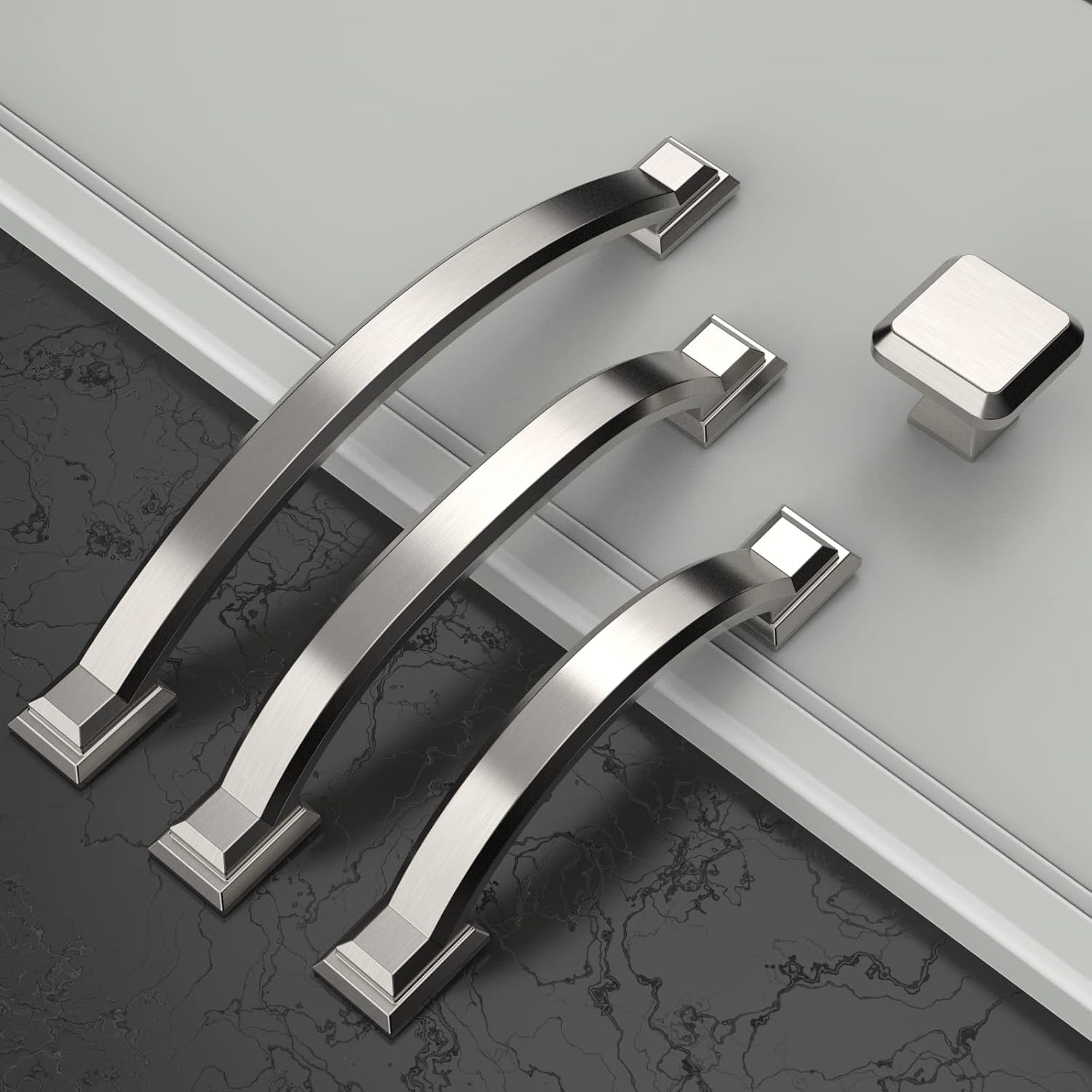 10 Pack Brushed Satin Nickel Cabinet Pulls 5 Inch(128mm) Hole Centers, Handles Hardware, Arch Cabinet Handles Drawer