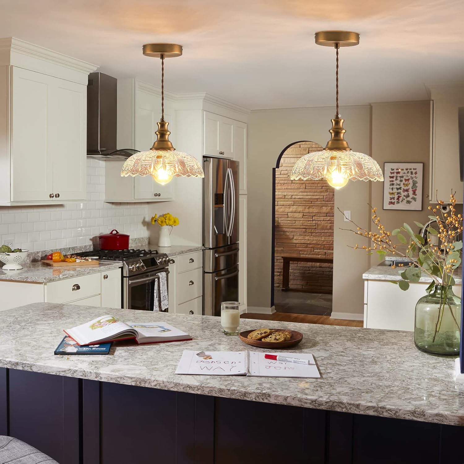 1-Light Pendant Light with Oil Rubbed Bronze Metal Glass Shade and Adjustable Cord Industrial Ceiling Hanging Light