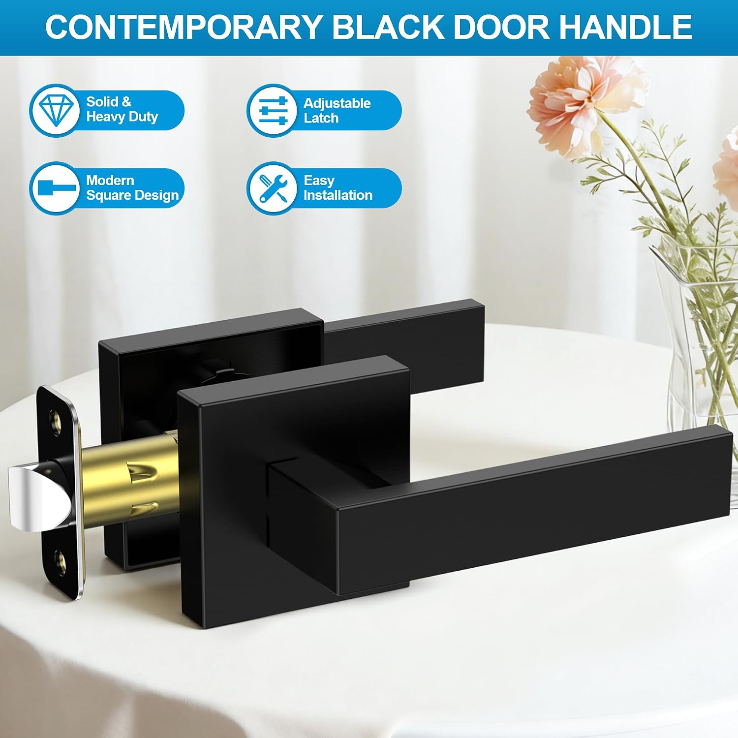 10 Pack Matte Black Door Handles Interior, Passage Door Knobs Closet Door Levers
