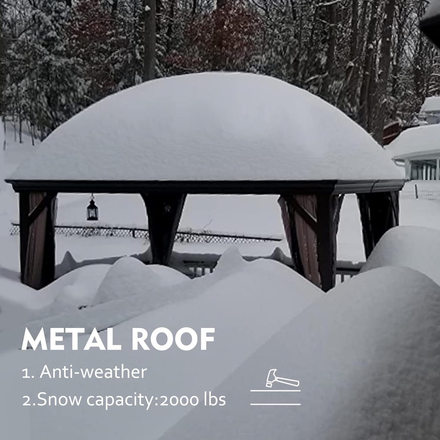 10'x12' Hardtop Gazebo - Permanent Metal Pavilion with Netting and Shaded Curtains for Patio, Backyard