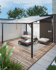10 ft x 12 ft Lean to Gazebo, Hardtop Wall Pergola with Polycarbonate Roof