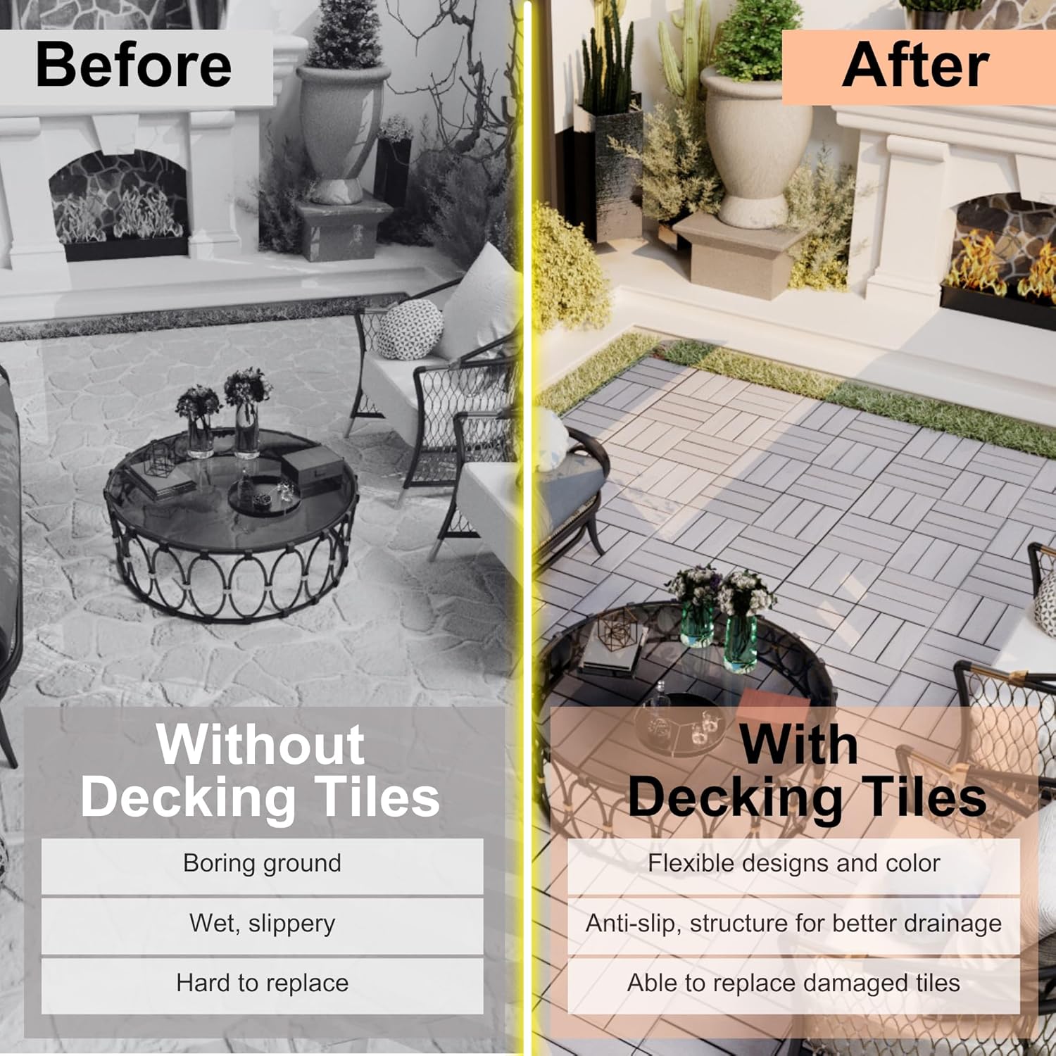 10 PCS Interlocking Deck Tiles, Solid Wood Patio Flooring Outdoor Waterproof, 12"x12"x0.8" Acacia Wood Tiles, Patio