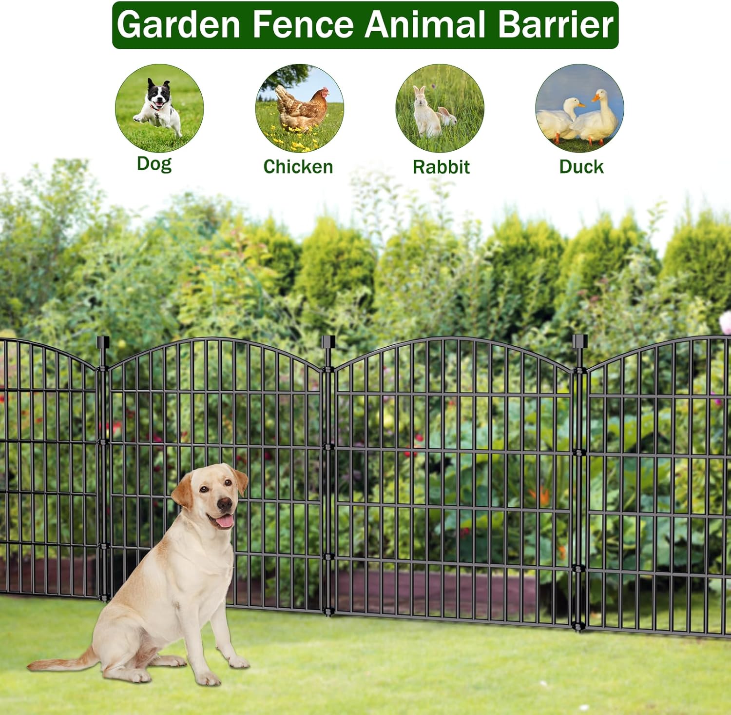 10 Panels Decorative Garden Fence - 32 in (H) x 23.6 ft (L) No Dig Dog Fence Outdoor for Yard, Rustproof Tall Garden