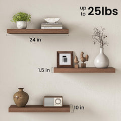 10" Deep Floating Shelves with Invisible Brackets, 24" Wall Shelves Bedroom Living Room, Modern Rustic Shelves Decor
