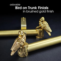 1-1/8 Inch Diameter Brushed Gold Curtain Rod with Bird Design Finials, 36-72'' Telescoping Single Curtain Rods for