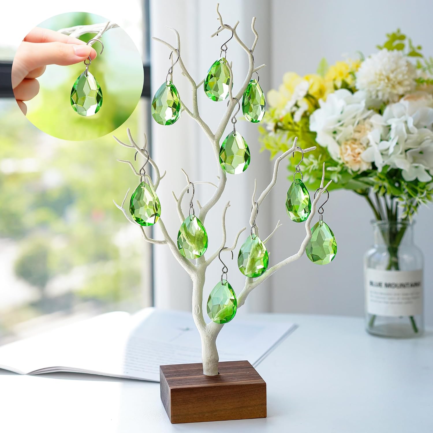 10 Pcs Green Crystal Bauhinia Suncatcher Prisms Chandelier Window Decor - Green Crystal Bauhinia Prisms Suncatcher
