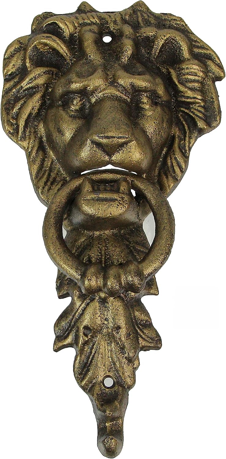 10 Inch High Bronze Finish Cast Iron Lion Head Vintage Style Door Knocker - Easy to Install