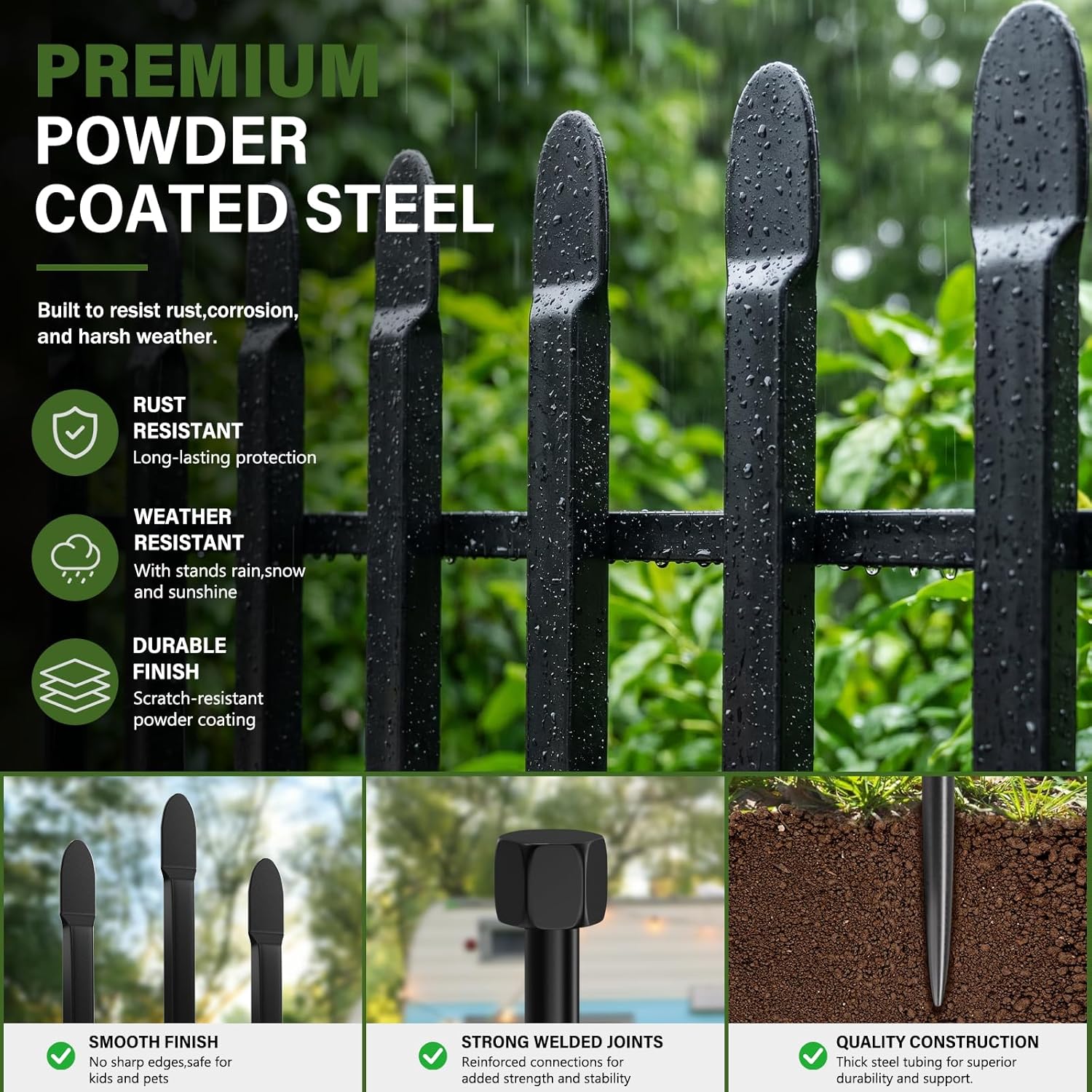 10 Panels No Dig Decorative Garden Fence with Gate, 32in(H) × 22ft(L) Heavy-Duty Rustproof Metal Panels, Outdoor Dog