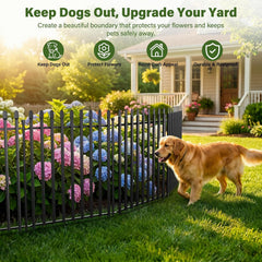 10 Panels No Dig Decorative Garden Fence with Gate, 40in(H) × 22ft(L) Heavy-Duty Rustproof Metal Panels, Outdoor Dog