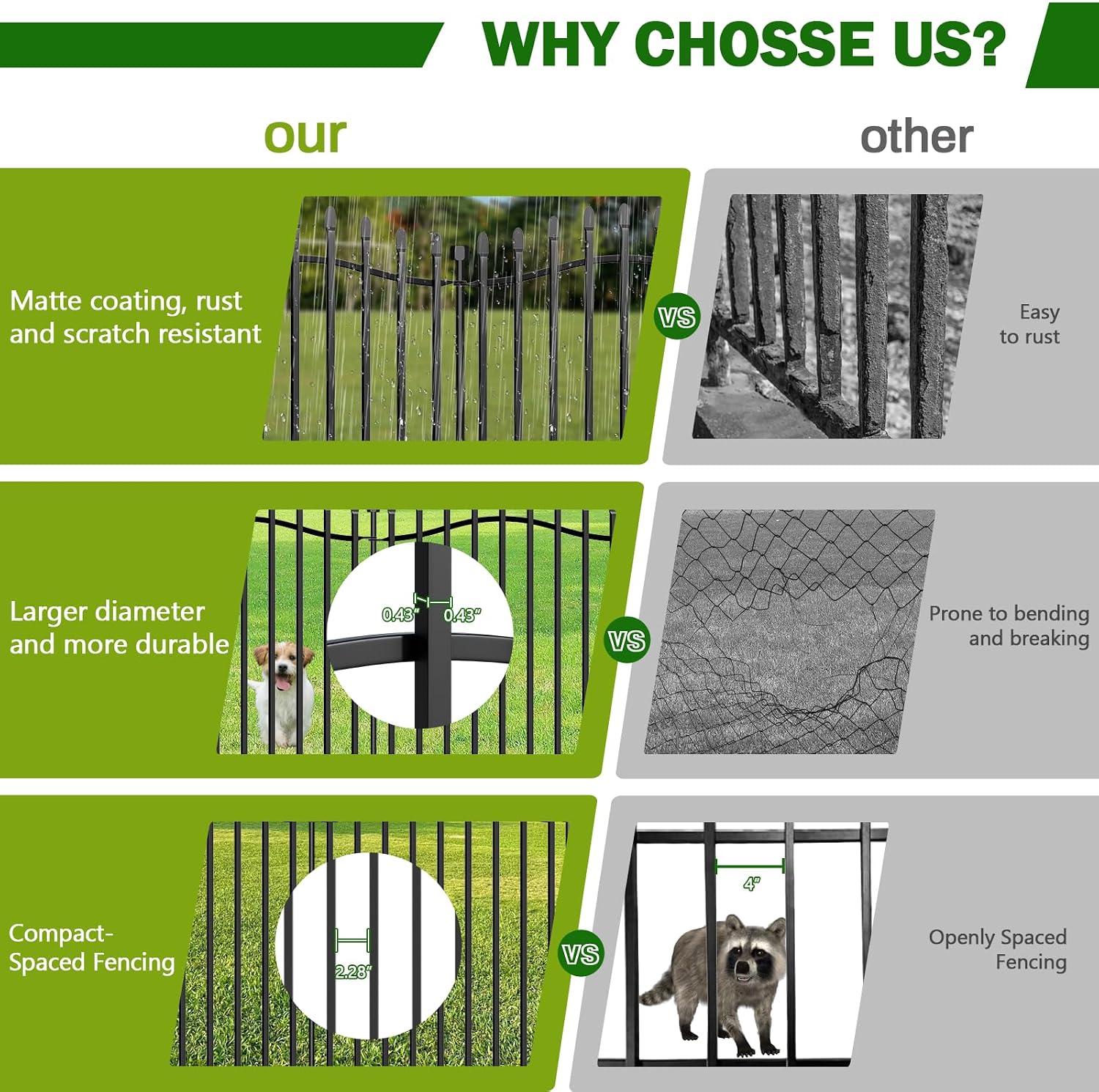 10 Panels No Dig Decorative Garden Fence with Gate - 32in H x 22.5ft L, Reinforced Square Tube Rustproof Tall Animal