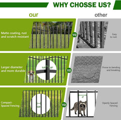 10 Panels No Dig Decorative Garden Fence with Gate - 32in H x 22.5ft L, Reinforced Square Tube Rustproof Tall Animal