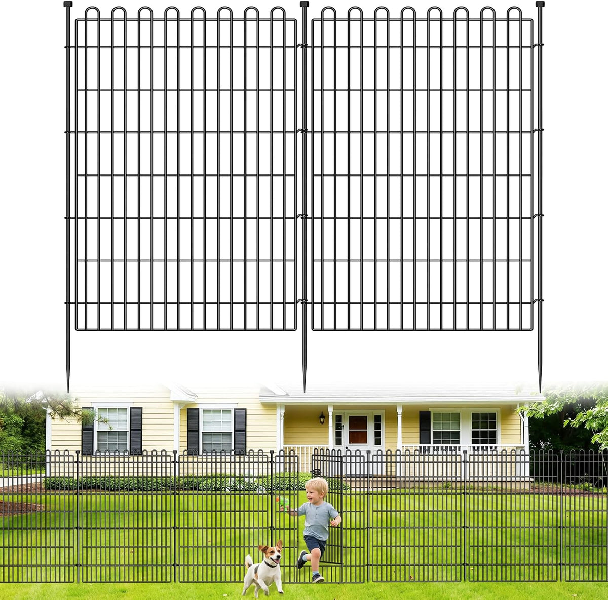 10 Panels No Dig Decorative Garden Fence with Gate for Yard, 48 in(H) X 26.25 ft(L) Animal Barrier Fencing for