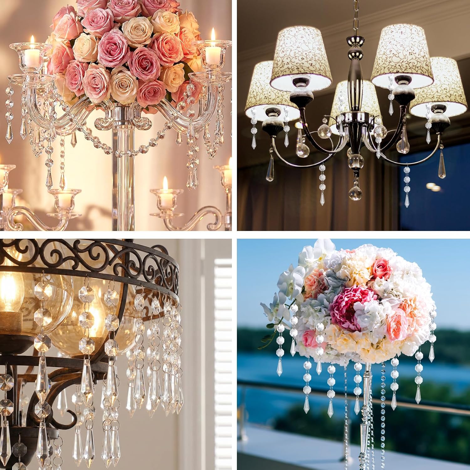 100 Pcs Acrylic Hanging Crystals for Centerpieces Icicle Chandelier Garland Beads Strands Ornaments Clear Teardrop