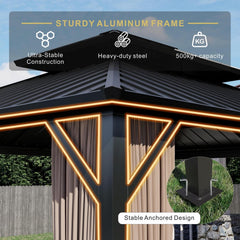 10'x12' Hardtop Gazebo, Galvanized Steel Double Roof Canopy with Heavy-Duty Steel Frame