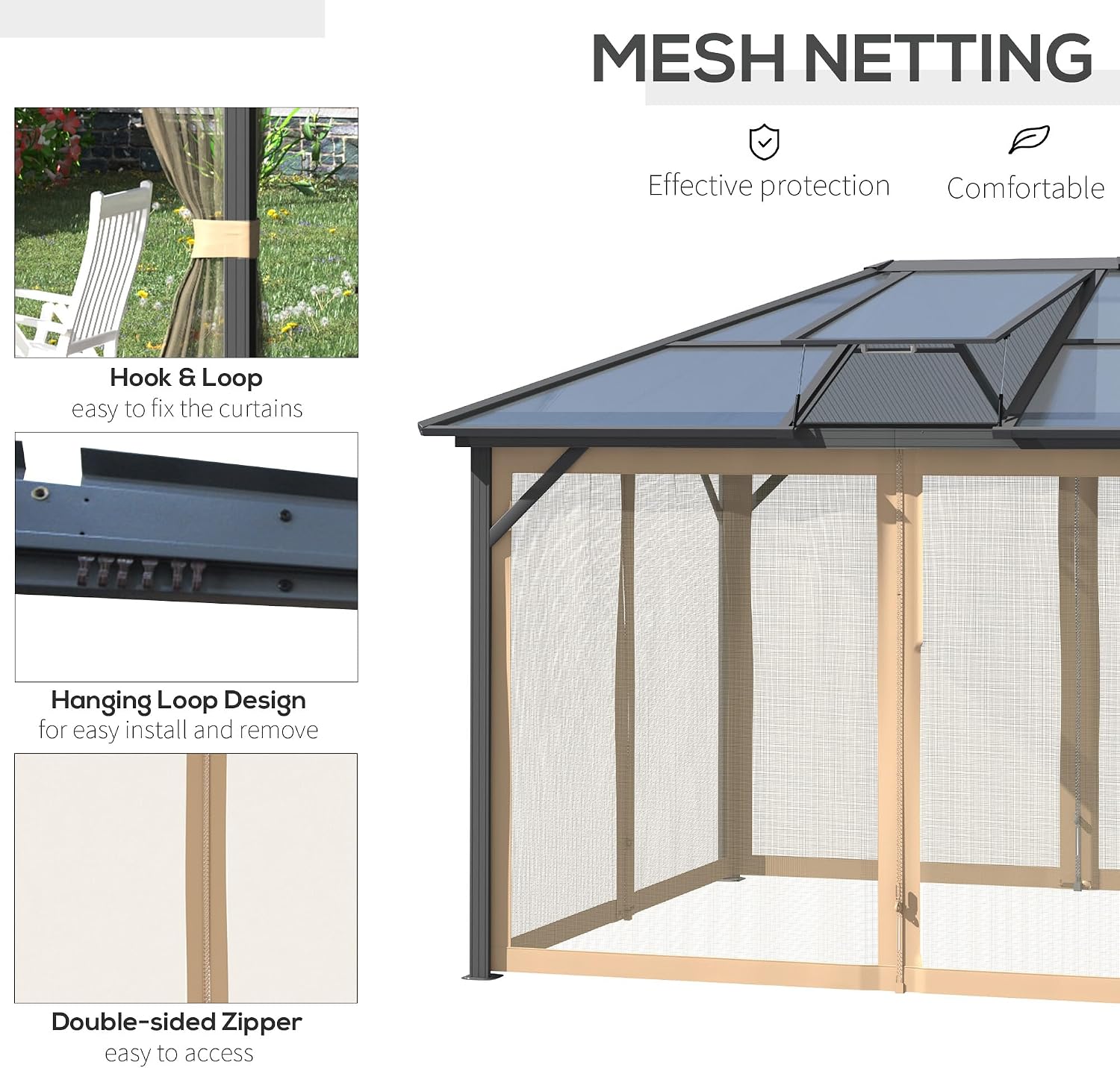10' x 12' Hardtop Gazebo Canopy with Polycarbonate Roof, Aluminum Frame