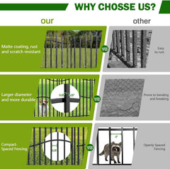 10 Panels No Dig Decorative Garden Fence with Gate - 40in H x 22.5ft L, Duty Square-Tall Heavy Duty Square Tube