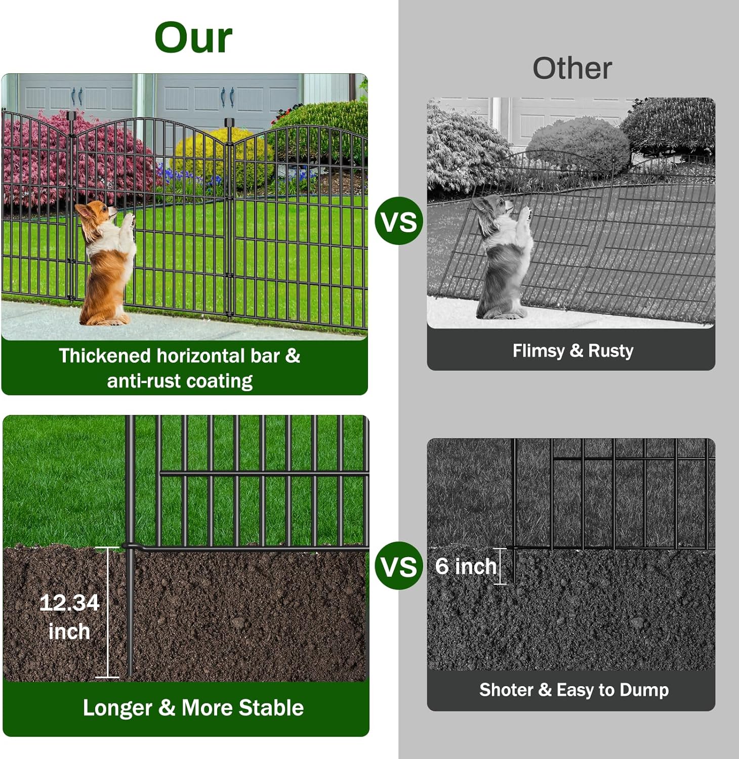 10 Panels Decorative Garden Fence - 32 in (H) x 23.6 ft (L) No Dig Dog Fence Outdoor for Yard, Rustproof Tall Garden