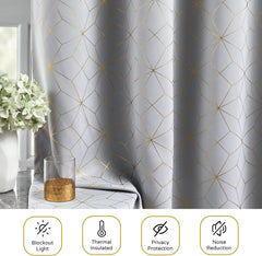100% Blackout Curtains for Bedroom Living Room Moroccan Gold Patterned Drapes Thermal Insulated