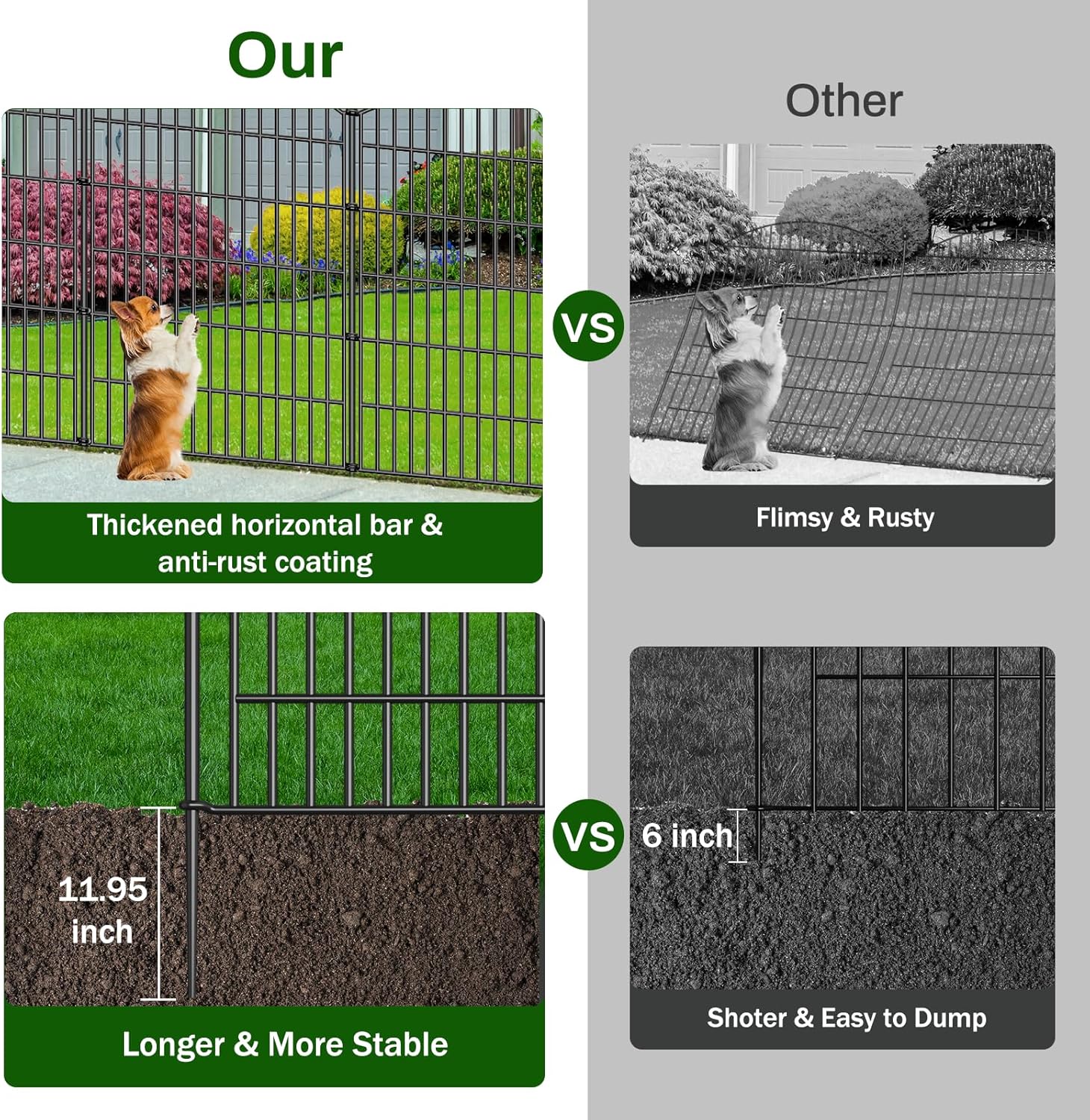 10 Panels No Dig Decorative Garden Fence with Gate - 40 in (H) x 23.6 ft (L), Dog Fence Outdoor for Yard, Rustproof