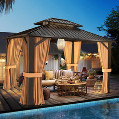 10'x12' Hardtop Gazebo, Galvanized Steel Double Roof Canopy with Heavy-Duty Steel Frame