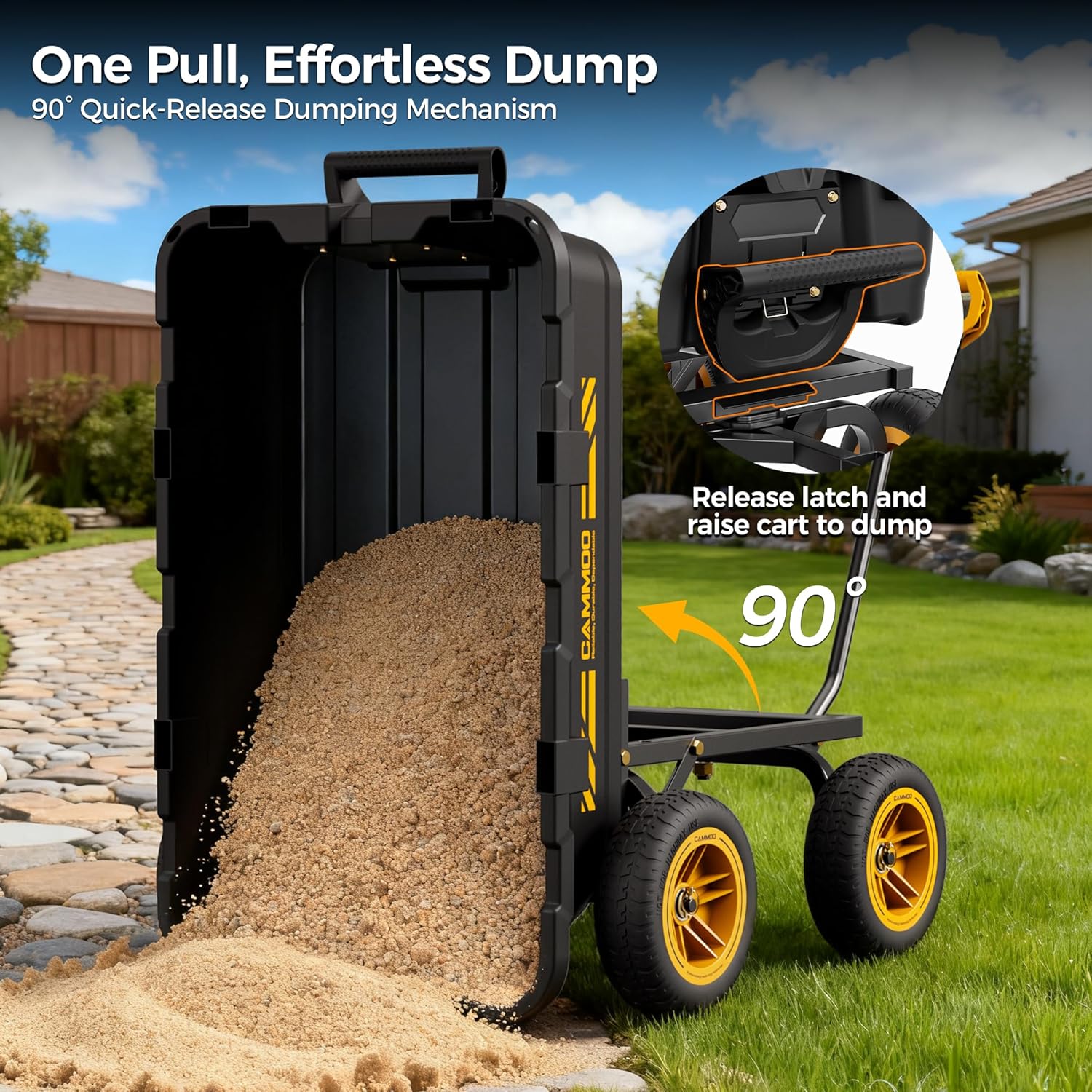 10-in NO-Flat Tires 900lb Garden Dump Cart Wheelbarrow Garden Wagon | Black Garden Cart DIY Expandable Bed Holds over
