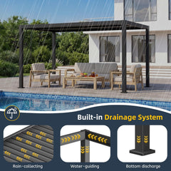 10' x 13' Louvered Pergola, Metal Patio Pergola with Adjustable Louvers Roof