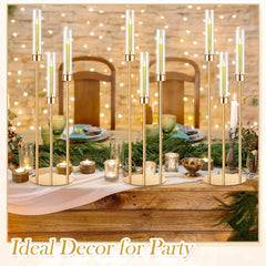 10 Set 3 Arm Candelabra Centerpiece 33.8 Inch Candle Holder Gold Candelabra Metal Floor Pillar Candlesticks for Tables Wedding Home Party Decoration