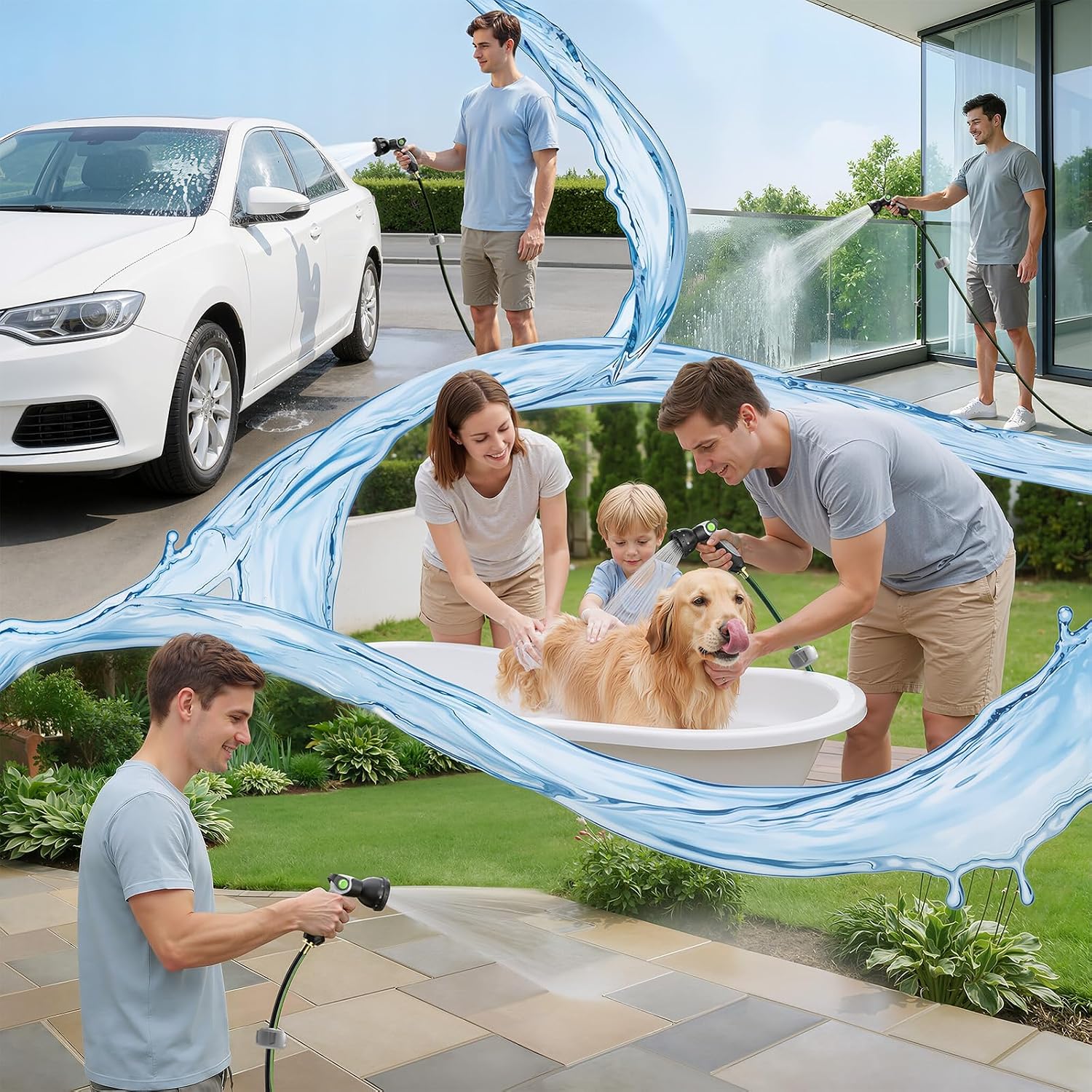 100 FT x 1/2 Inch Retractable Garden Hose Reel for Garden Watering | Any-Length Lock, 10-12s Auto Rewind, 10 Spray