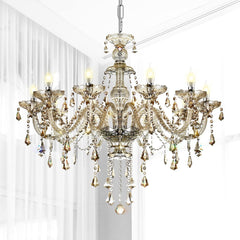 10-Light Crystal Chandelier Cognac/Champagne Modern Chandelier K9 Crystal Candle Pendant Ceiling Lighting Fixture, Chandeliers for Dining Room Home DŽcor