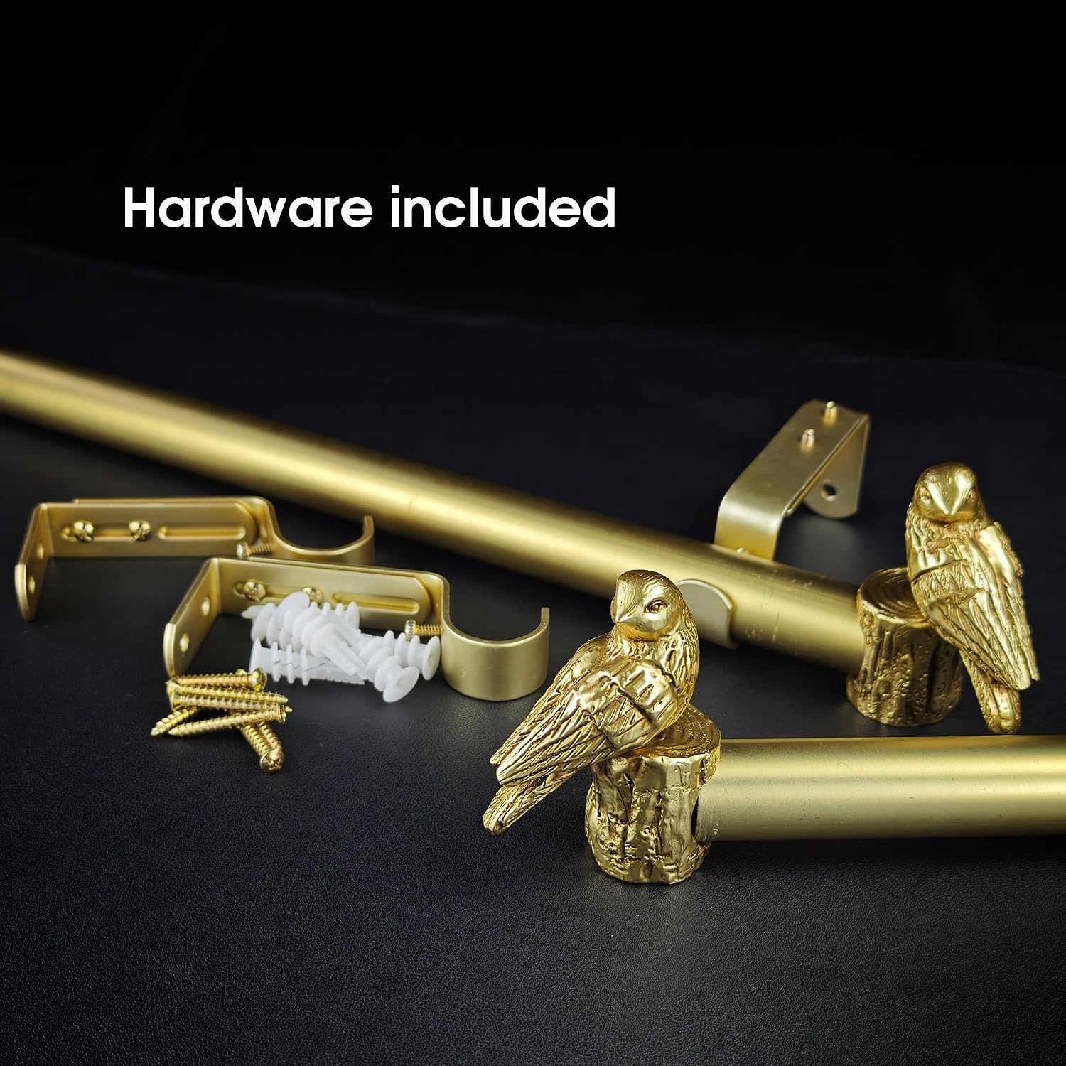1-1/8 Inch Diameter Brushed Gold Curtain Rod with Bird Design Finials, 36-72'' Telescoping Single Curtain Rods for