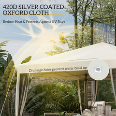 10' x 10' Pop Up Canopy Tent with Netting, Instant Gazebo, Screen House Room with Carry Bag, Height Adjustable Beige