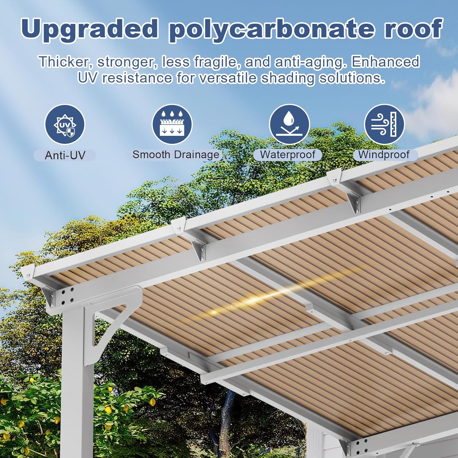 10' x 12' Wall Mounted Lean to Metal Awnings with Sloped Roof, Outdoor Patio Gazebo Awning for Backyard