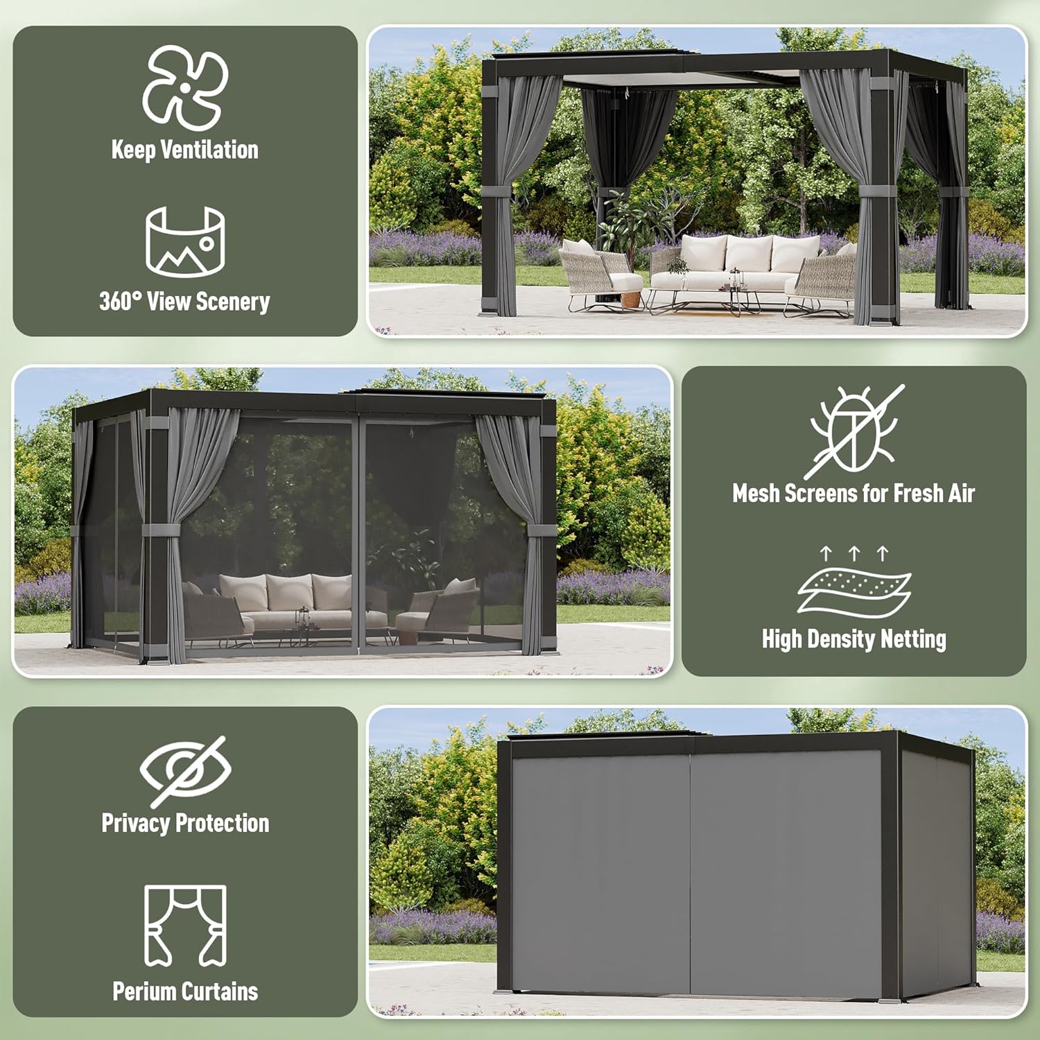 10'x12' Louvered Pergola, Outdoor Pergola with 2 Independent Adjustable Roof and Drainage System