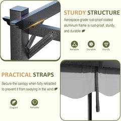 10'x12' Outdoor Pergola with Retractable Canopy, Patio Metal Heavy-Duty Gazebo Shelter