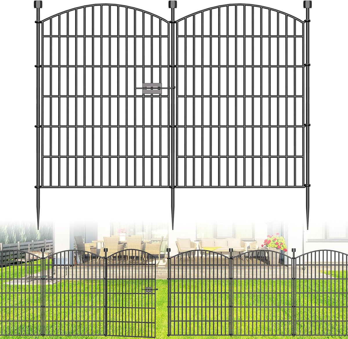 10 Panels No Dig Decorative Garden Fence with Gate - 40 in (H) x 23.6 ft (L), Dog Fence Outdoor for Yard, Rustproof