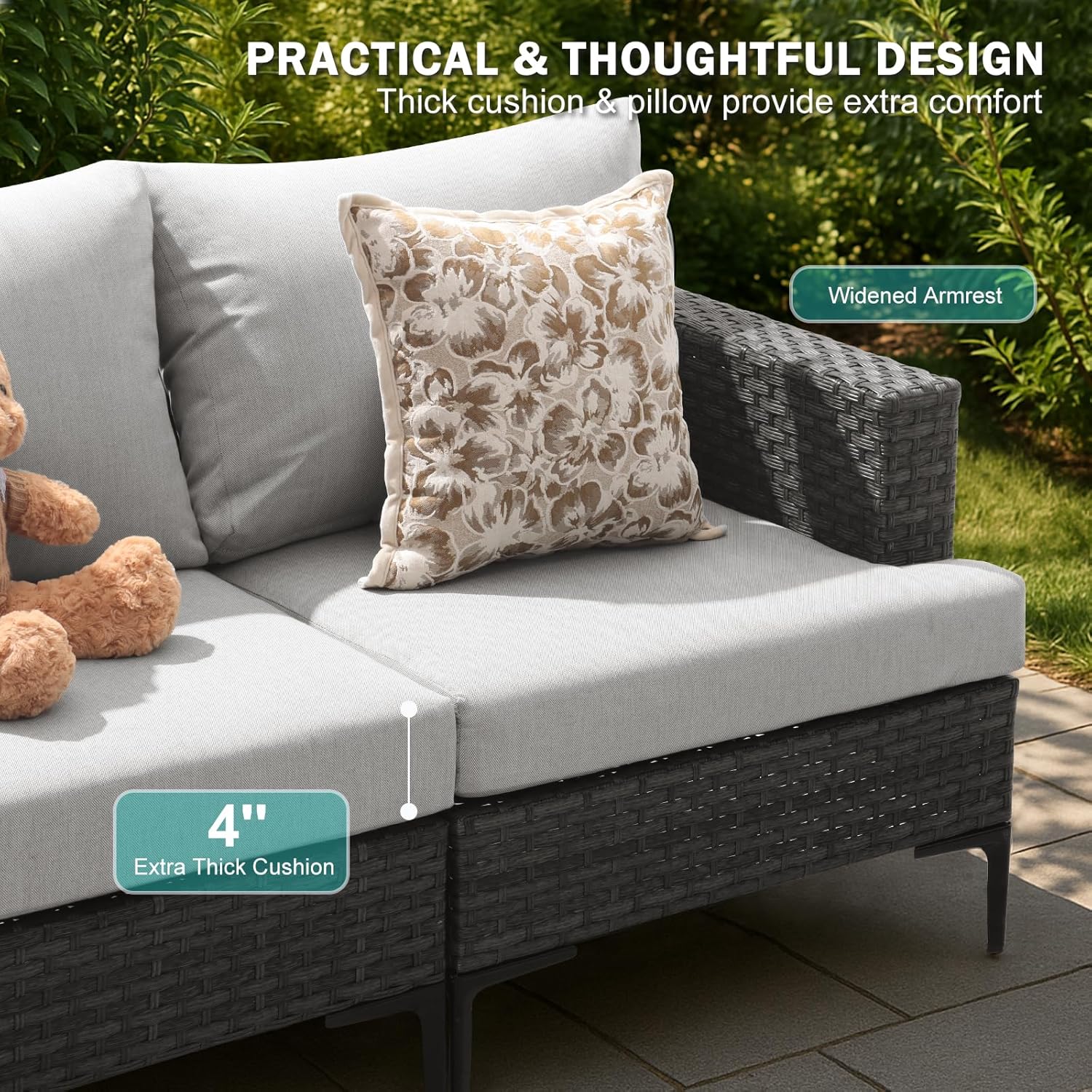 10 Piece Luxury Patio Furniture Set with 44" Fire Pit Table All Weather Outdoor Sectional with Thick Cushions Wicker