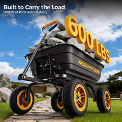 10-in NO-Flat Tires 600lb Garden Dump Cart 4 Cu.Ft. Wheelbarrow | Garden Wagon Quick-Release Dumping Garden Cart