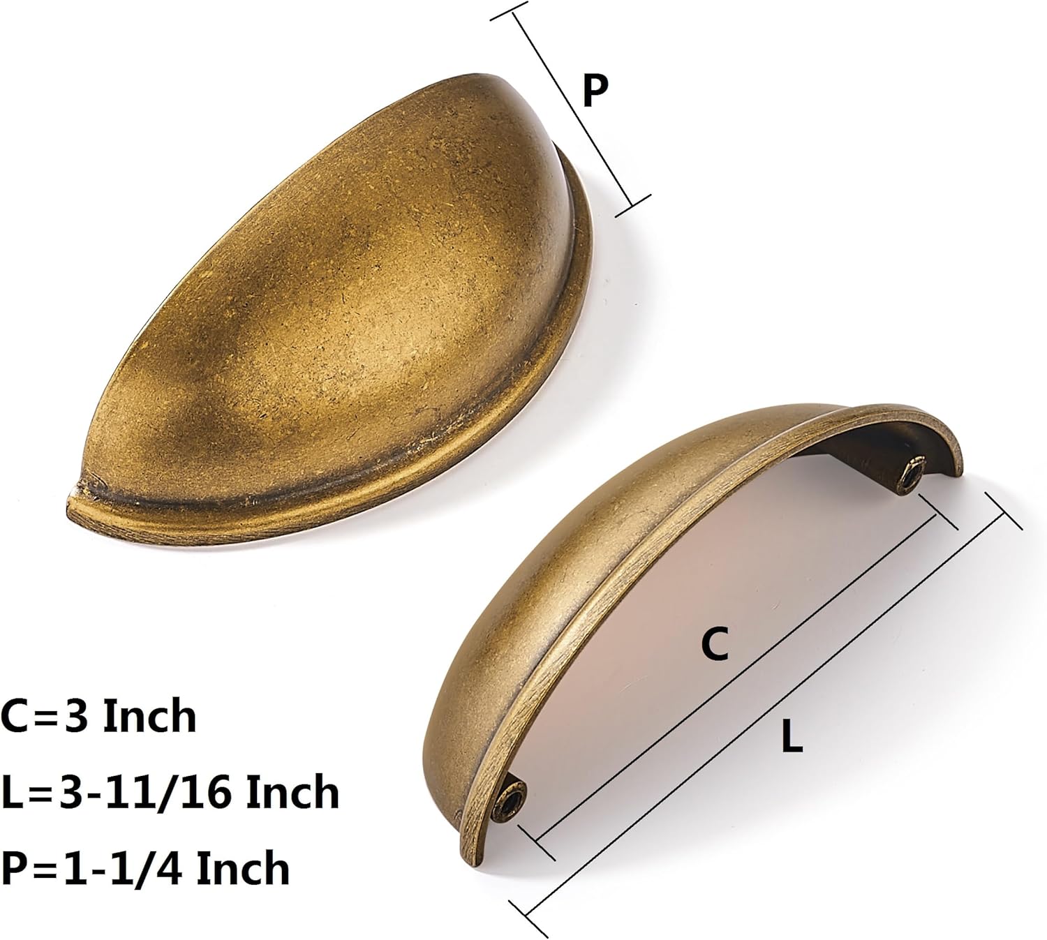 10 Pack 3" Antique Brass Drawer Pulls Cabinet Cup Pulls Vintage Kitchen Hardware Cabinet Handles Drawer Handles Knobs 3