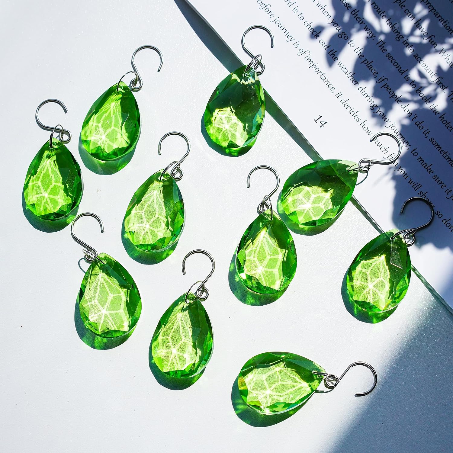 10 Pcs Green Crystal Bauhinia Suncatcher Prisms Chandelier Window Decor - Green Crystal Bauhinia Prisms Suncatcher