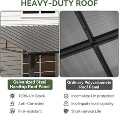 10' x 12' Hardtop Lean-to Gazebo, Wall-Mounted Pergola with Sloping Galvanized Steel Roof – Black