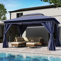 10'x13' Outdoor Gazebo, Metal Frame Heavy Duty Patio Canopy Tent Shelter with Double Roofs - Navy Blue