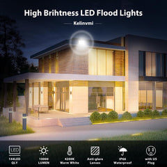 100 W Outdoor LED Floodlight, 10000 lm LED Floodlight, 4200 K Warm White IP66 Waterproof Outdoor Lighting for Garden