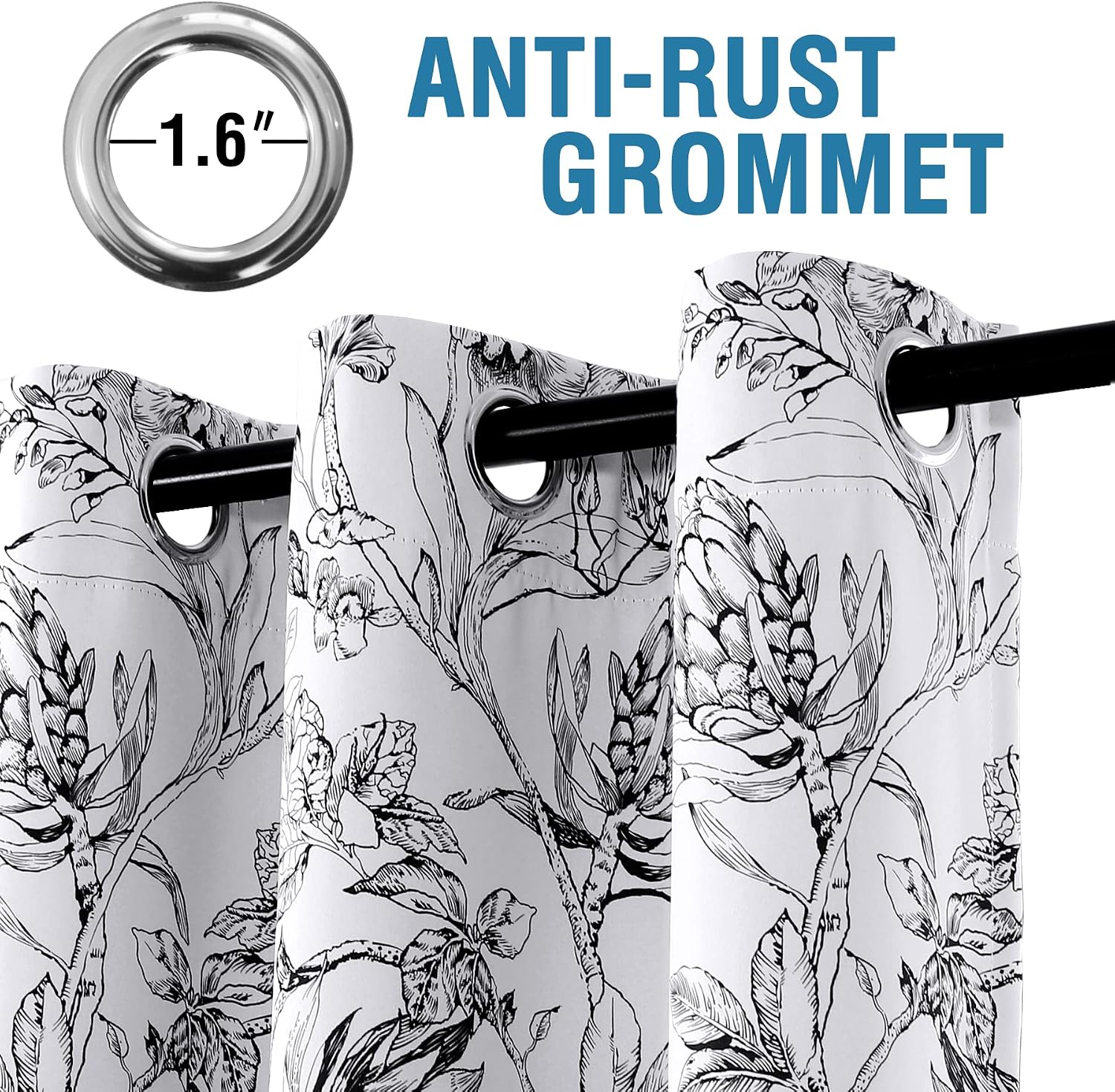 100% Blackout Curtains for Living Room Camellia Floral Blackout Curtains Light Blocking Window