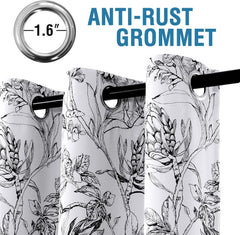 100% Blackout Curtains for Living Room Camellia Floral Blackout Curtains Light Blocking Window