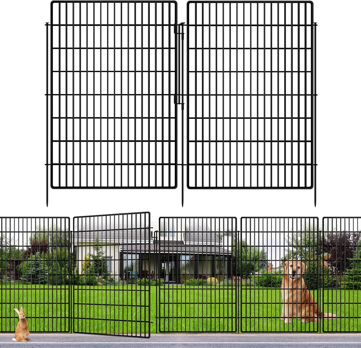 10 Panels Garden Fencing Animal Barrier with Lock, 40 in(H) X 24 ft(L) Dog Fence Outdoor for Yard Rustproof No Dig