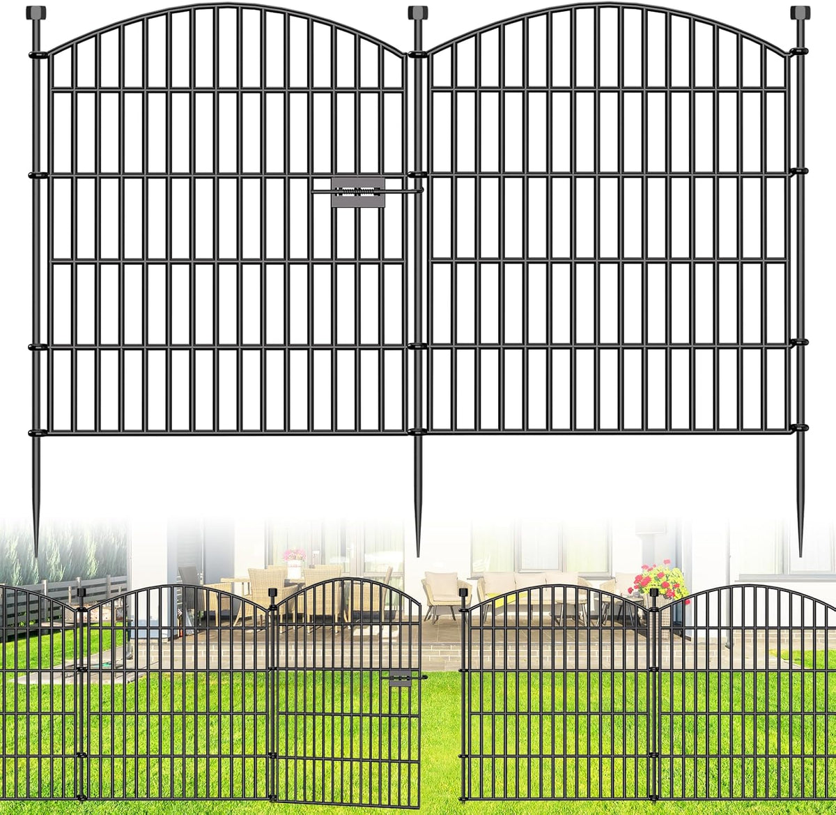 10 Panels Decorative Garden Fence with Gate - 32 in (H) x 23.6 ft (L) No Dig Dog Fence Outdoor for Yard, Rustproof