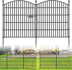 10 Panels Decorative Garden Fence with Gate - 32 in (H) x 23.6 ft (L) No Dig Dog Fence Outdoor for Yard, Rustproof