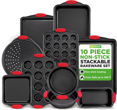 10-Piece Nonstick Kitchen Oven Pans - Premium & Stylish Non-Stick Carbon Steel - Commercial Grade Restaurant Quality