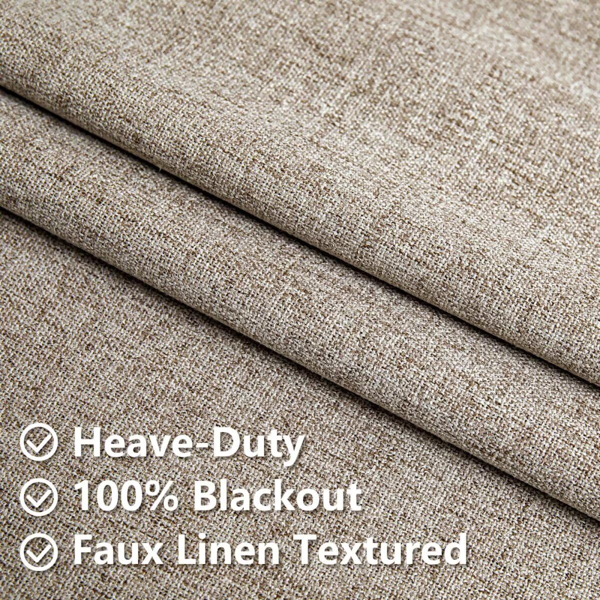 100% Blackout Curtains 2 Panels Set, Beige Curtains, Black Out Thermal Insulated Grommet Drapes