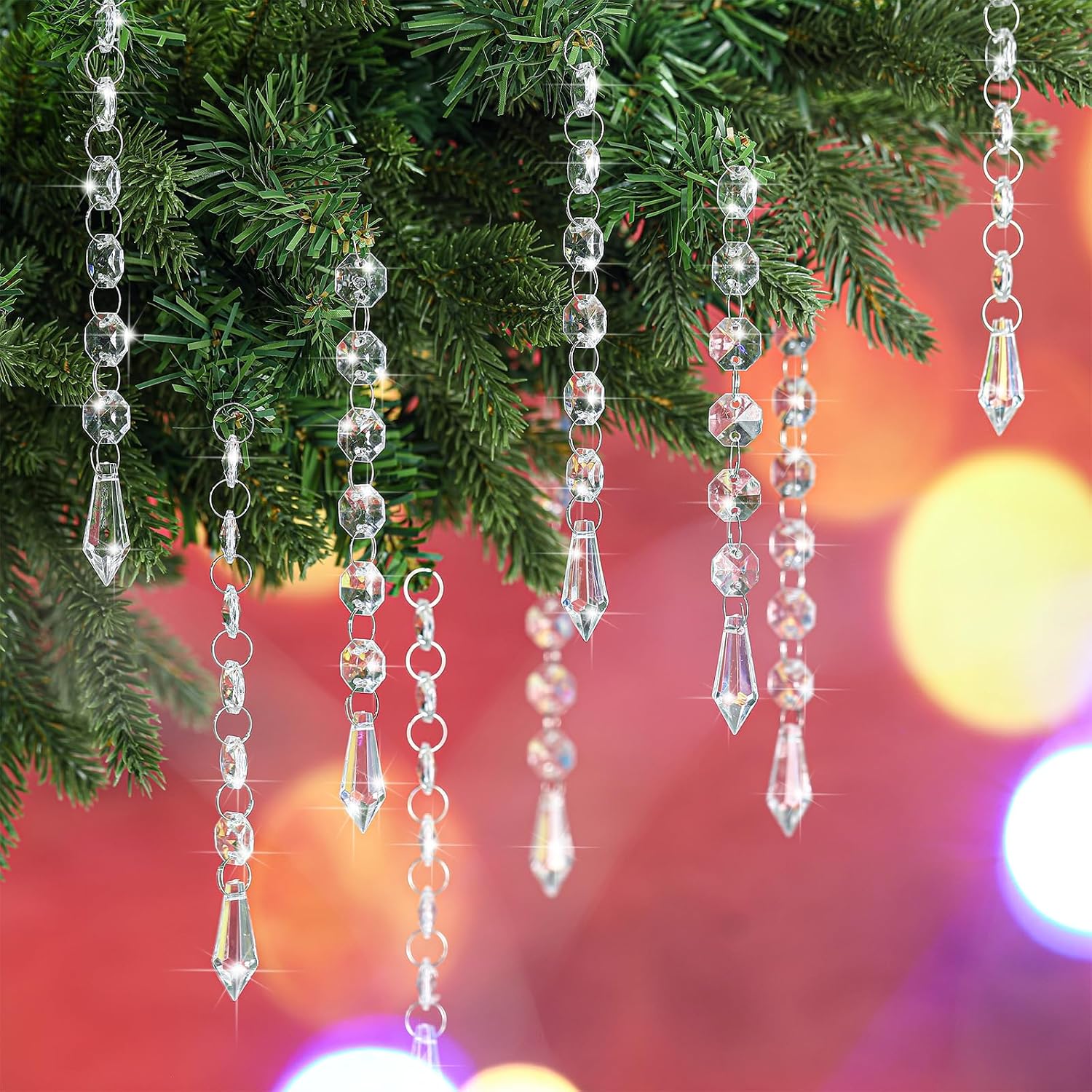 100 Pcs Acrylic Hanging Crystals for Centerpieces Chandelier Clear Crystal Garland Strands Ornament Acrylic Clear